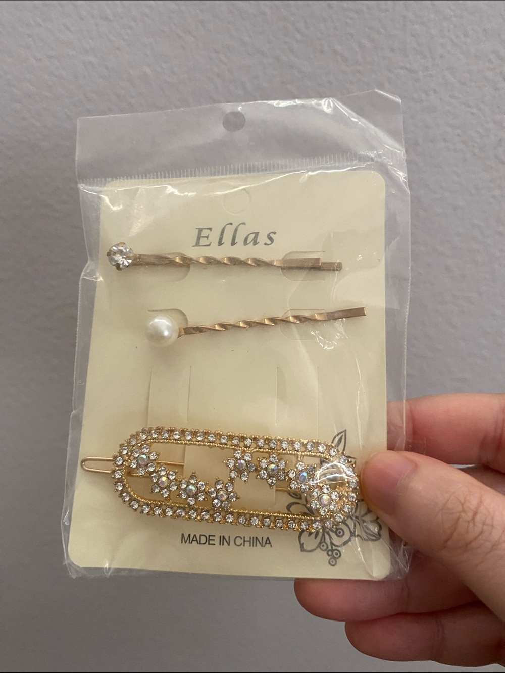 Ella Gold Crystal & Pearl Hair Clip Trio